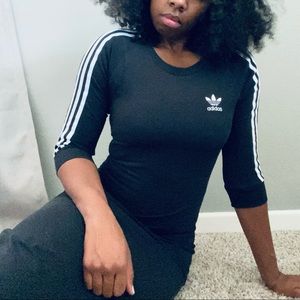 Adidas 3 Stripes Midi Bodycon Black Dress